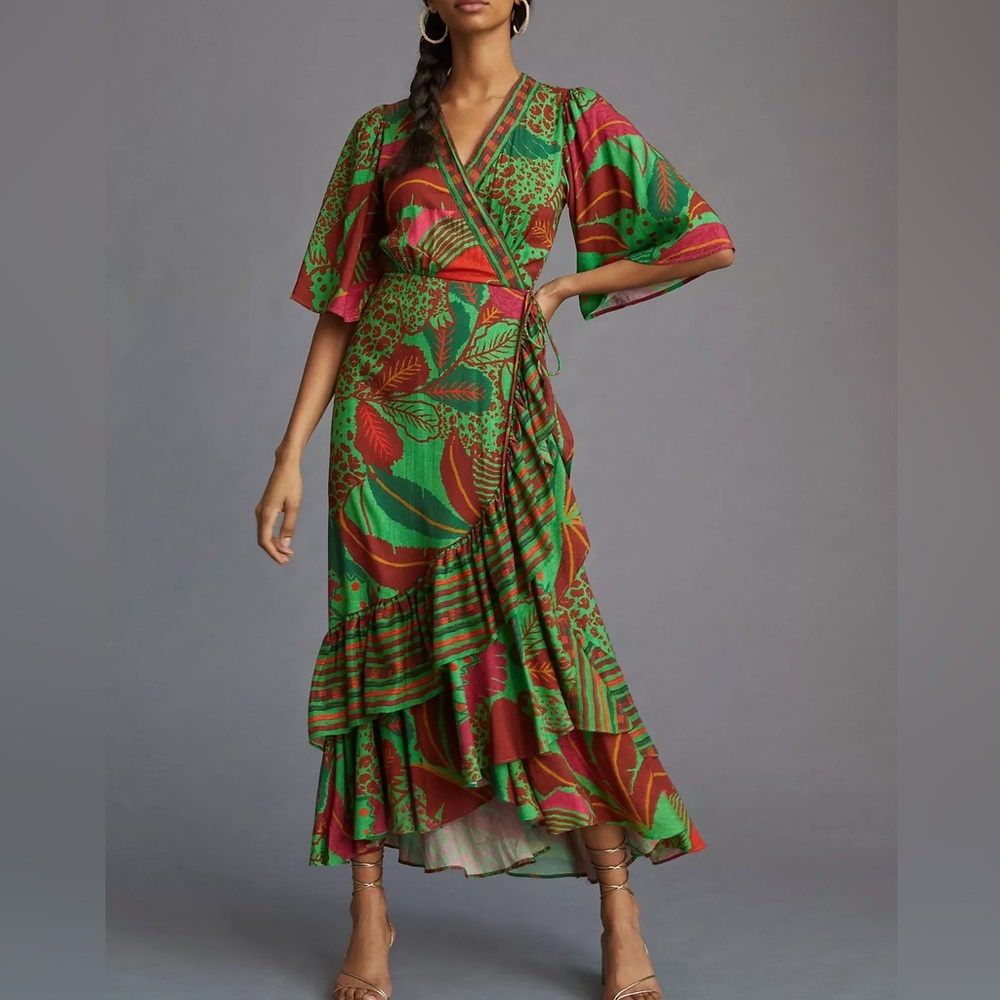 FARM Rio x Anthology flutter sleeve wrap maxi dress size S - Picture 3 of 9